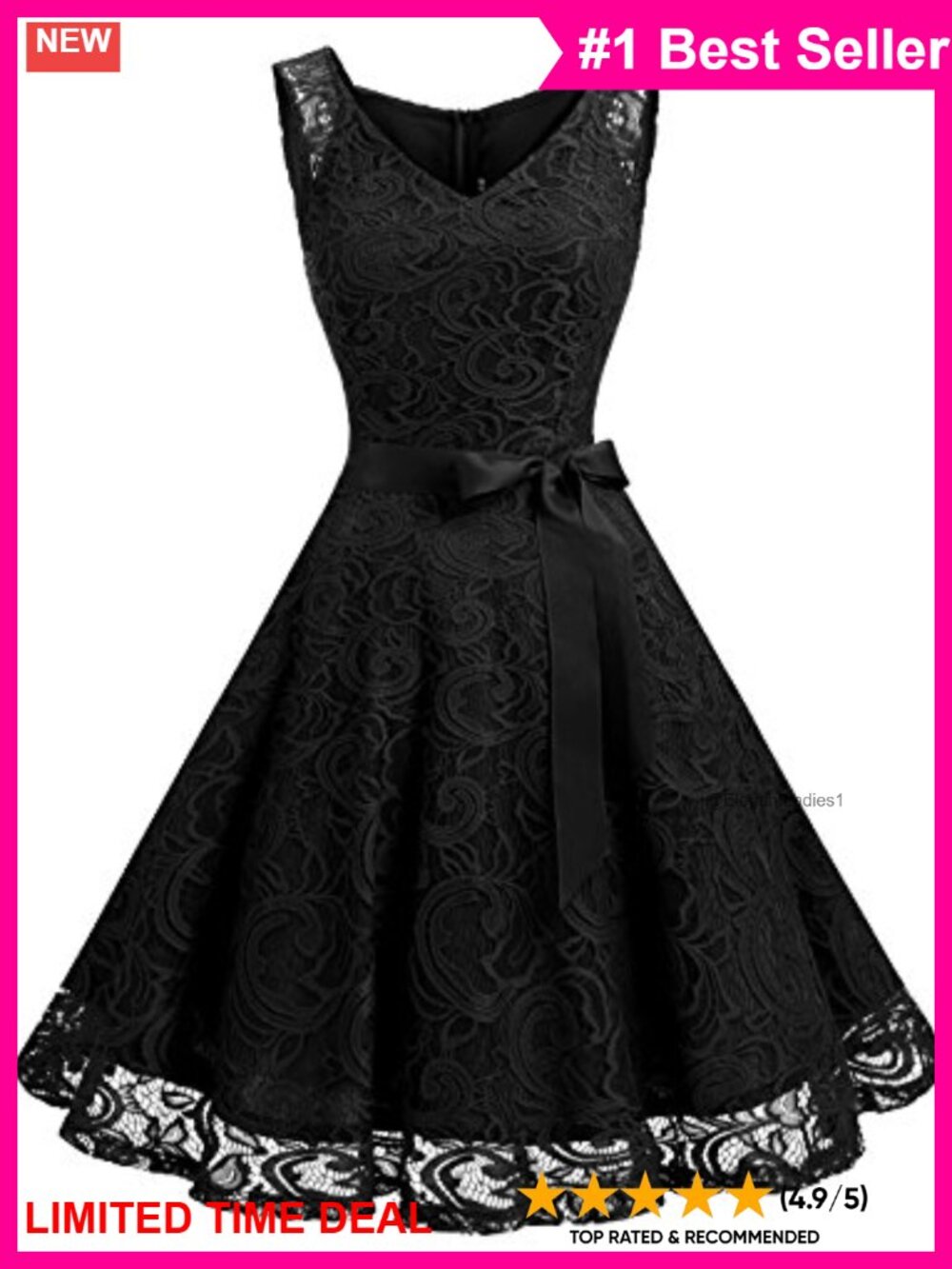 Floral Lace V Neck Sleeveless A-Line Cocktail Party Dress
